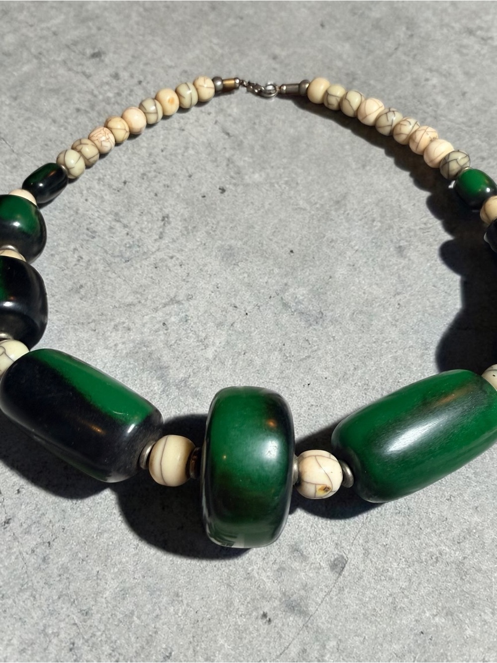 Green and Cream Beaded Statement Necklace - Picture 4 of 5